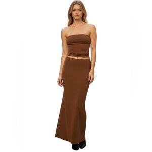 WeWoreWhat Pull On Midi Skirt Jersey Saddle Brown XS NWT A Line WWB150-01